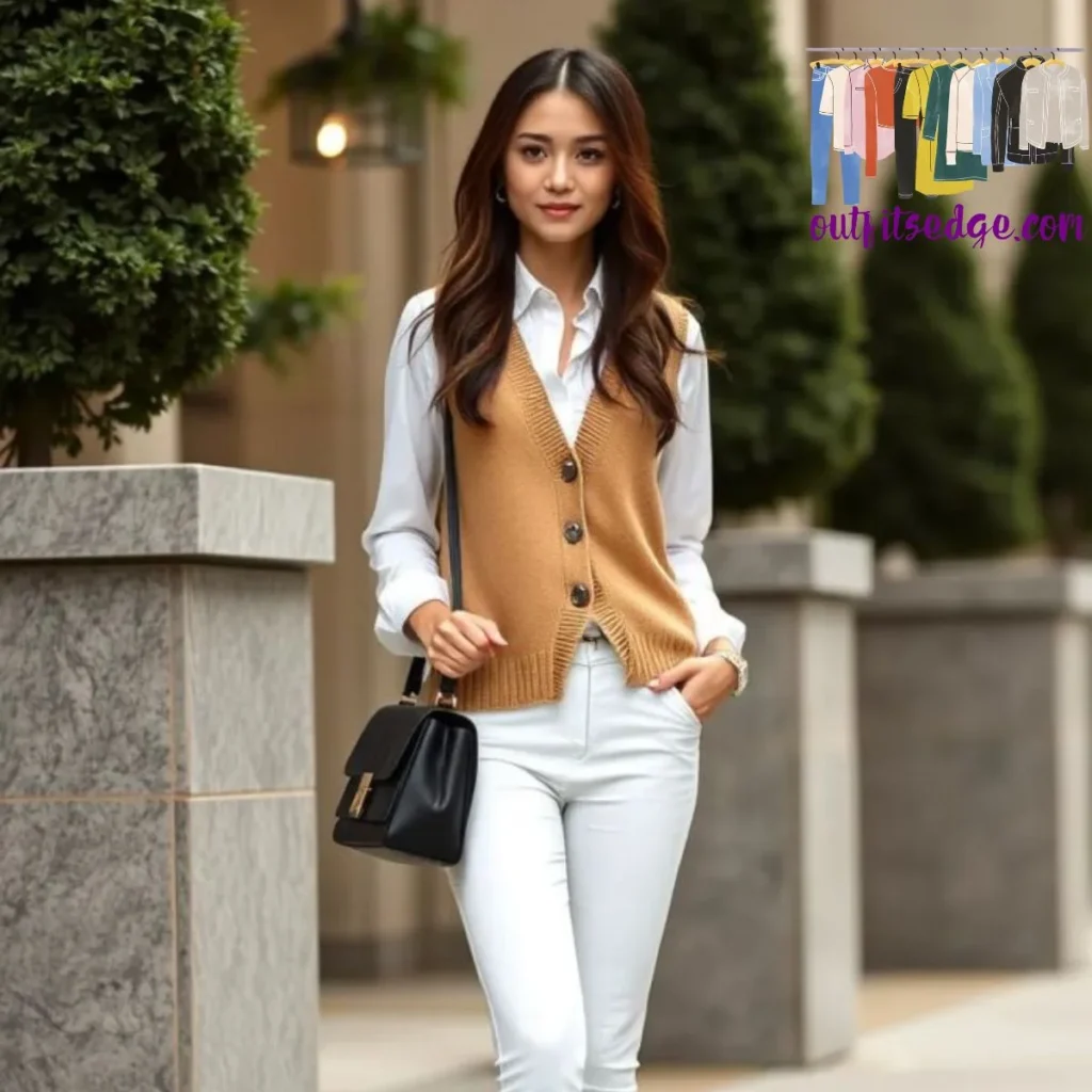 Classic White Shirt & Tan Sweater Vest