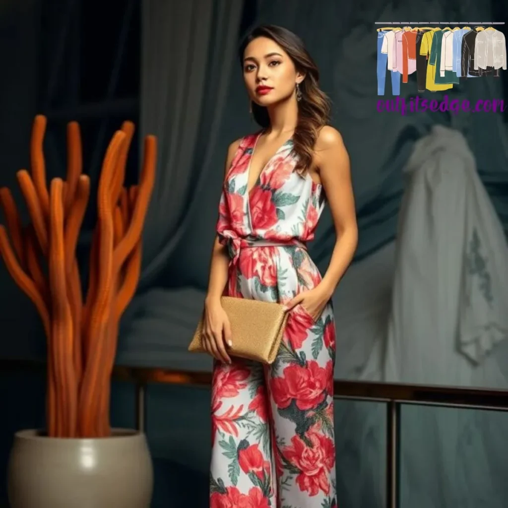 Coral Reef Print Jumpsuit with Wide Legs
