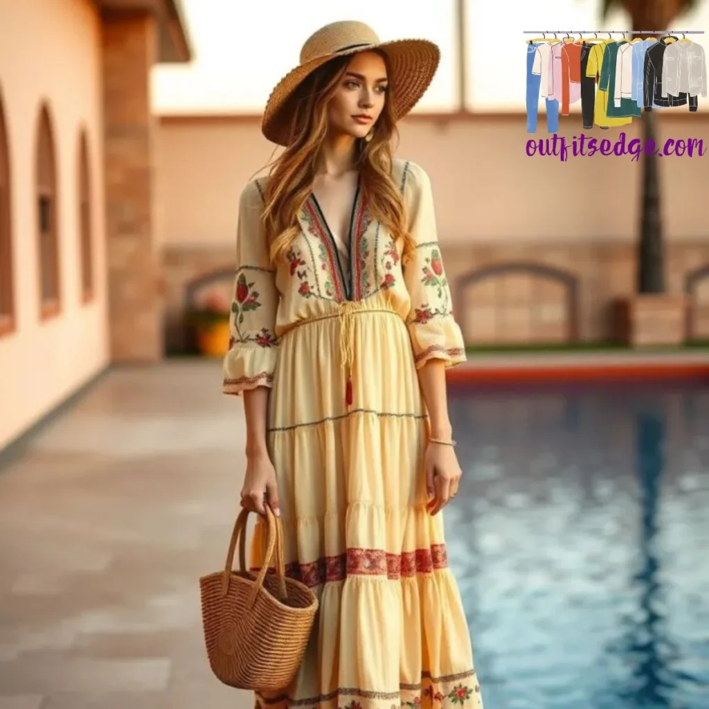 Tiered Midi Dress with Embroidery