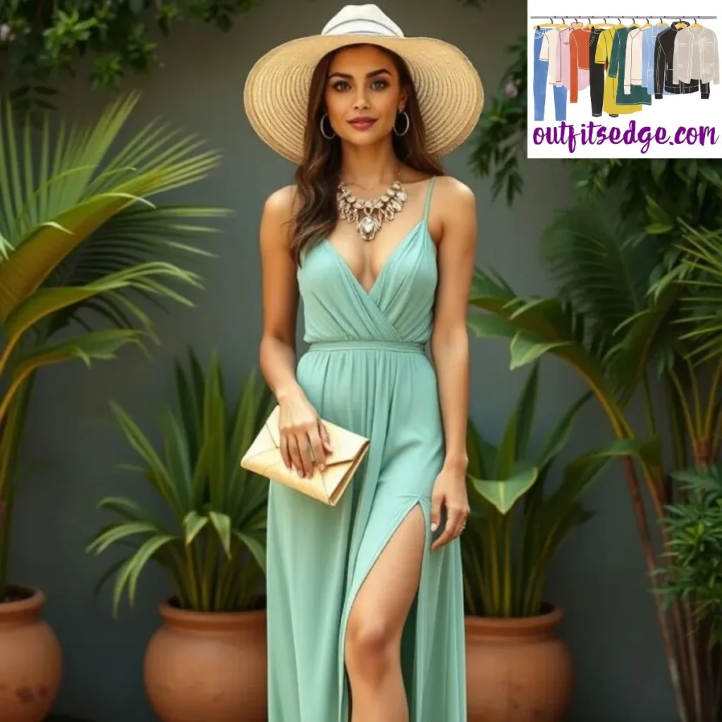 Matcha Maxi Dress with Gold Accessories