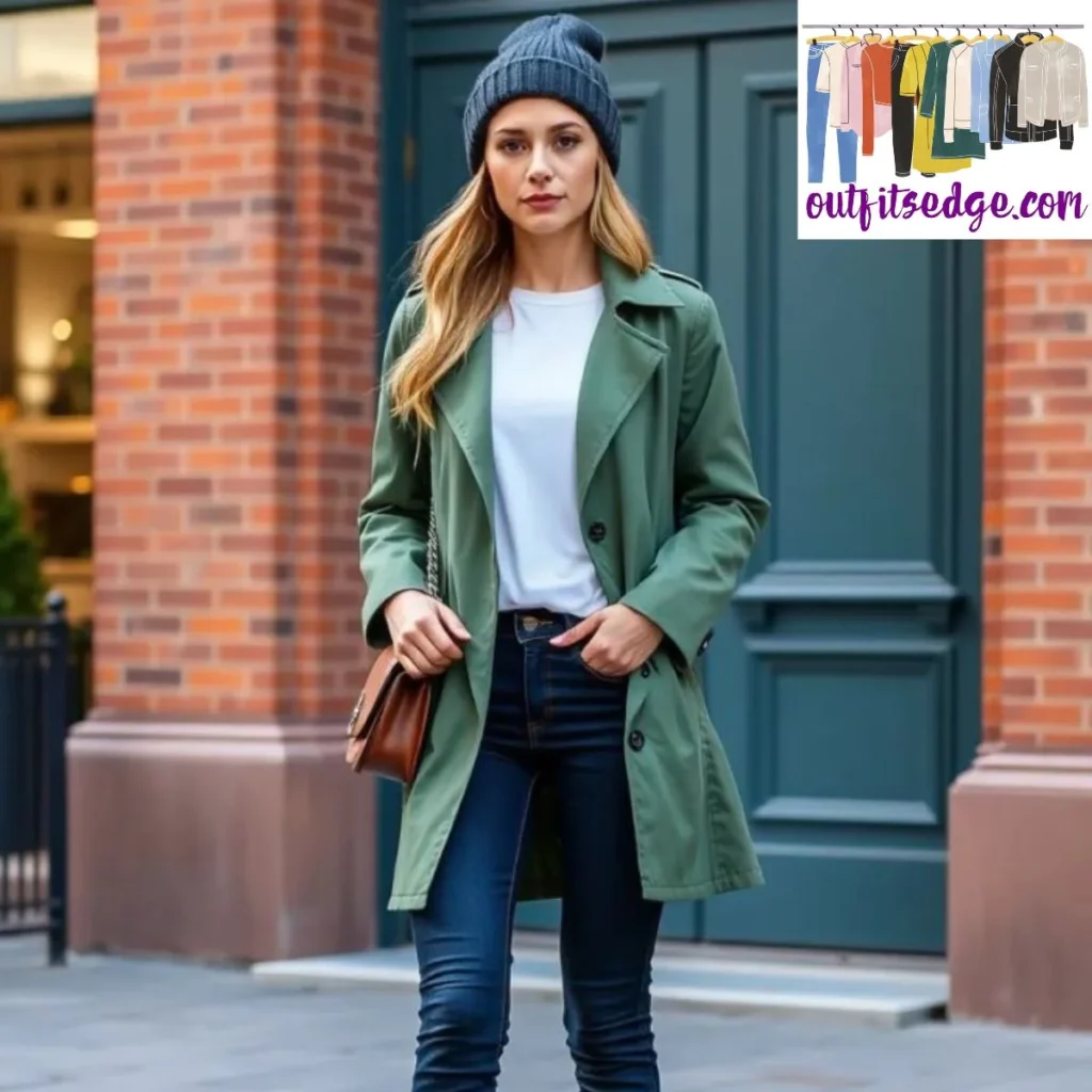 Matcha Trench Coat with Denim
